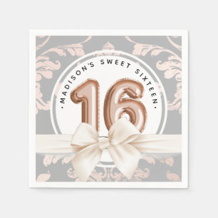 Sweet 16 Luxury Rose gold Balloons Damask Napkin
