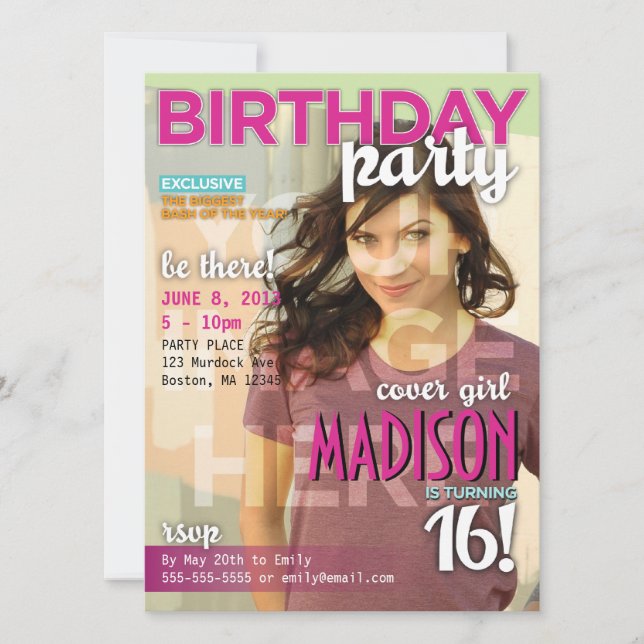 Sweet 16 Magazine Cover Birthday Invitation (Front)