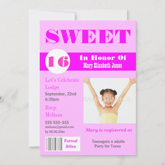 Sweet 16 magazine photo PERSONALIZE Invitation (Front)