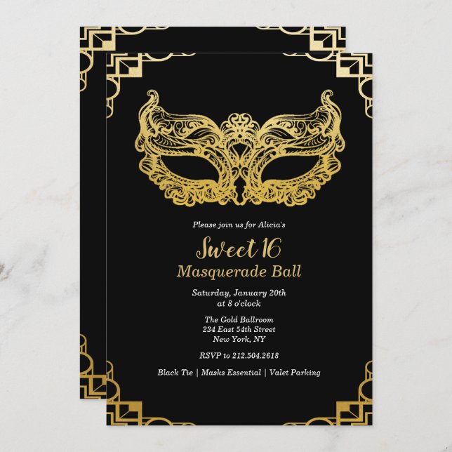 Sweet 16 Masquerade Ball Invitation (Front/Back)