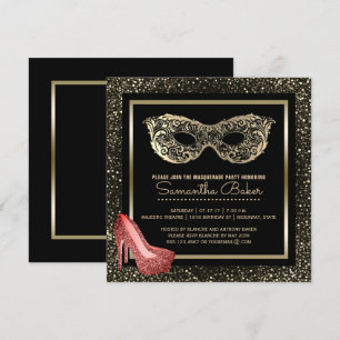 Sweet 16 Masquerade Ball   Pink Gold Sweet Sixteen Invitation