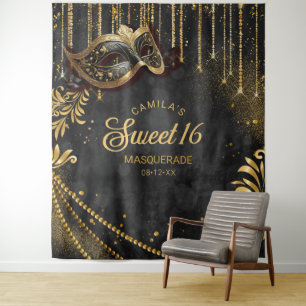 Sweet 16 Masquerade Black Photo Backdrop ID1032 Tapestry