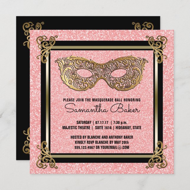 Sweet 16 Masquerade Party | Sweet Sixteen Birthday Invitation (Front/Back)
