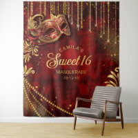 Sweet 16 Masquerade Red Gold Photo Backdrop ID1032