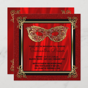 Sweet 16 Masquerade   Red Sweet Sixteen Birthday Invitation