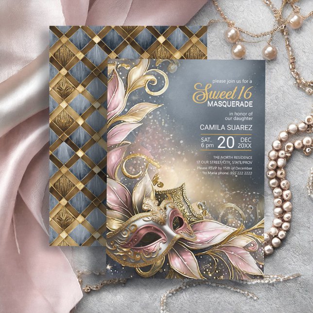 Sweet 16 Masquerade Rose Gold ID1032 Invitation (Creator Uploaded)