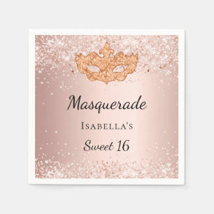 Sweet 16 masquerade rose gold mask party napkin