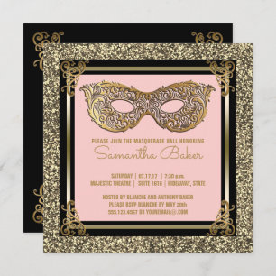 Sweet 16 Masquerade Sweet Sixteen Pink Gold Invitation