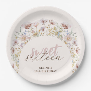 Sweet 16 Meadow Wildflowers Birthday Paper Plate