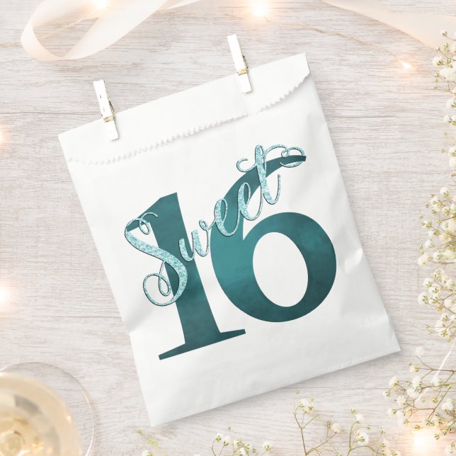 Sweet 16 | Mermaid Ombre Blue Green Name Birthday Favour Bag (Clipped)