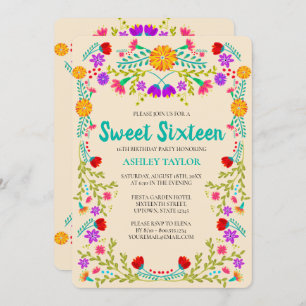 Sweet 16 Mexican Fiesta Champagne Floral Birthday Invitation