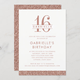 Sweet 16 Minimal Rose Blush Pink Glitter Birthday Invitation