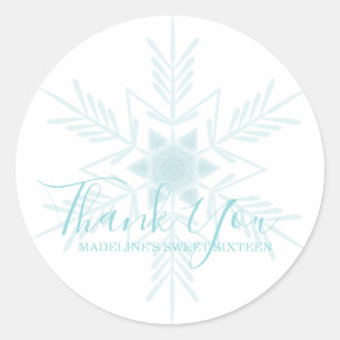 SWEET 16 modern blue WINTER WONDERLAND favour Classic Round Sticker