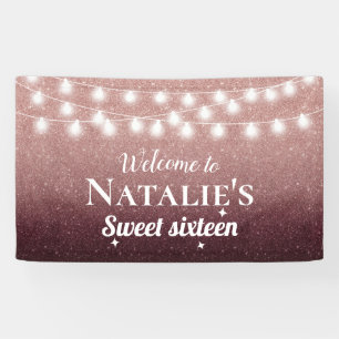 Sweet 16 Modern Burgundy & Rose Gold Ombre Banner