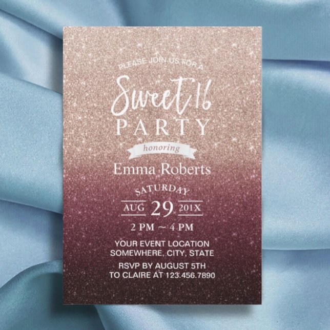 Sweet 16 Modern Burgundy & Rose Gold Ombre Invitation (Creator Uploaded)