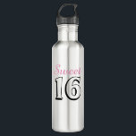 Sweet 16 Modern Chic Girly Pink Birthday  710 Ml Water Bottle<br><div class="desc">This sweet and simple water bottle for 16th birthday is perfect for a girl's Sweet 16. The birthday water bottle features pink and black text that says "Sweet 16" in modern typography.</div>