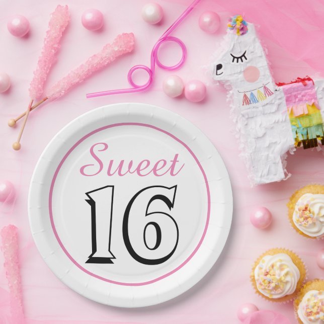 Sweet 16 Modern Chic Pink Birthday Party Paper Plate (Party)