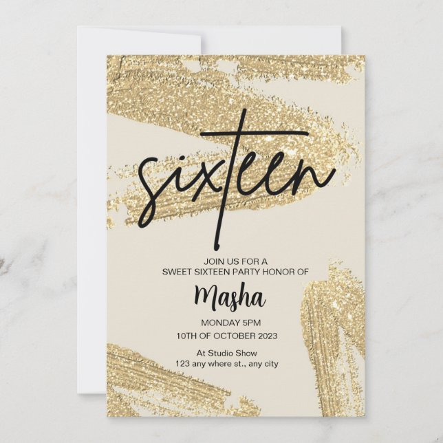 Sweet 16 Modern Dusty Pink & gold glitter card  (Front)