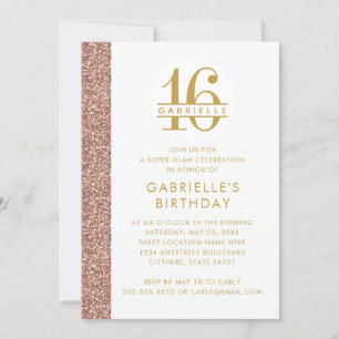 Sweet 16 Modern Elegant Rose Gold Pink Glitter Invitation