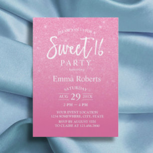 Sweet 16 Modern Hot Pink Glitter Birthday Invitation