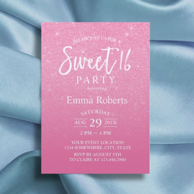 Sweet 16 Modern Hot Pink Glitter Birthday Invitation (Creator Uploaded)