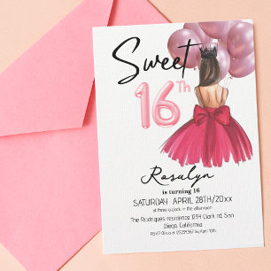  Sweet 16 Modern Pink little Dress Birthday Party Invitation