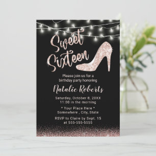 Sweet 16 Modern Rose Gold High Heel Girl Birthday Invitation