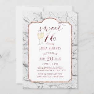 Sweet 16 Modern Rose Gold Trendy White Marble Invitation