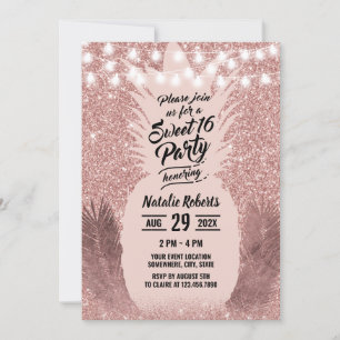 Sweet 16 Modern Rose Gold Tropical Pineapple Invitation