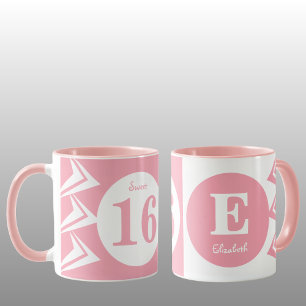 Sweet 16 monogram name pink and white mug