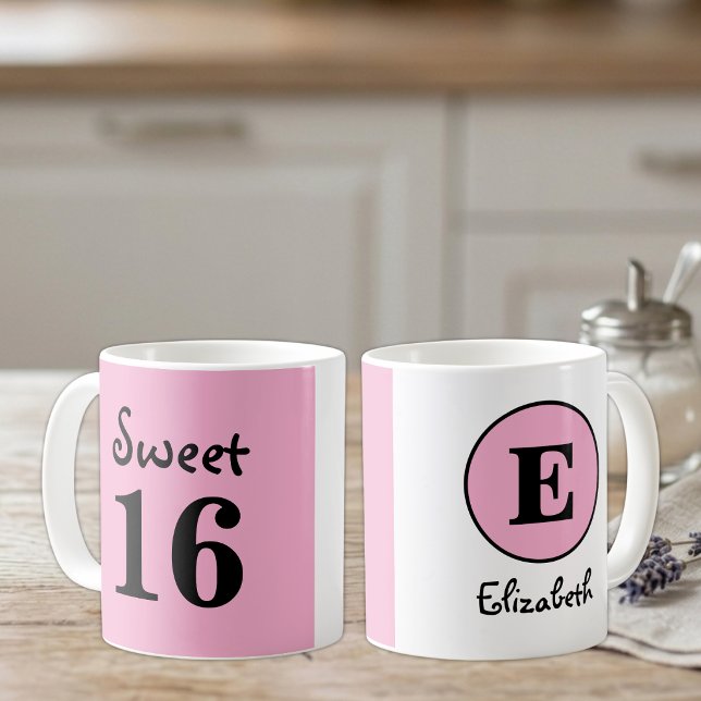 Sweet 16 monogram name pink coffee mug (Creator Uploaded)