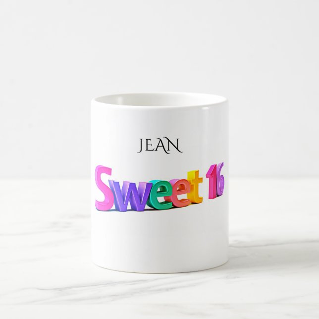 Sweet 16 mug with personalised name. (Center)