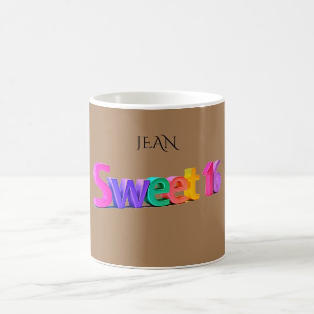 Sweet 16 mug with personalised name. (Center)