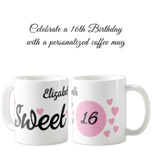 Sweet 16 name 16th birthday pink coffee mug
