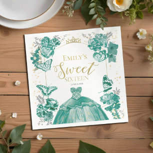Sweet 16 Napkins Butterfly Emerald Green Dress