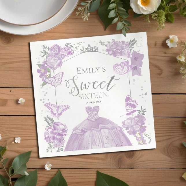 Sweet 16 Napkins Butterfly Lavender Dress Floral (Creator Uploaded)