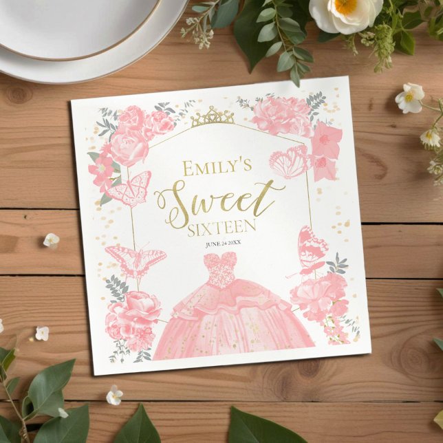 Sweet 16 Napkins Butterfly Pink Dress Floral   (Creator Uploaded)
