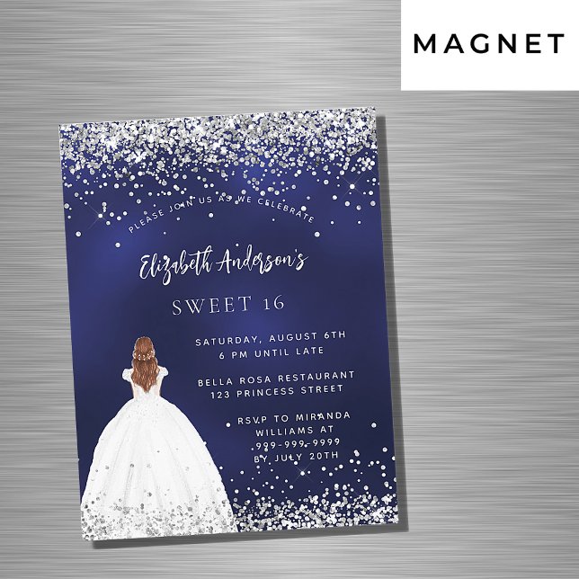 Sweet 16 navy blue dress luxury magnetic invitation (Creator Uploaded)