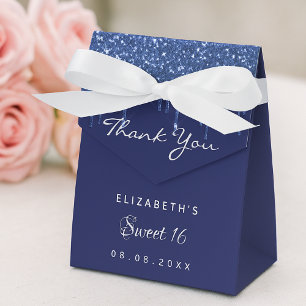 Sweet 16 navy blue glitter thank you favour box