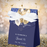 Sweet 16 navy blue gold balloons thank you favour box<br><div class="desc">A navy blue background colour. Decorated with blue paint drips and faux gold balloons. Personalise and add a name,  age and date.  Modern hand lettered style script.</div>