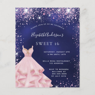 Sweet 16 navy blue pink dress invitation