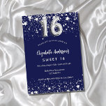 sweet 16 navy blue silver stars luxury invitation<br><div class="desc">A modern,  stylish and glamourous invitation for a Sweet 16,  16th birthday party.  A navy blue background,  decorated with faux silver stars. Personalise and add your name and party details.  Number 16 is written with a balloon style font.</div>