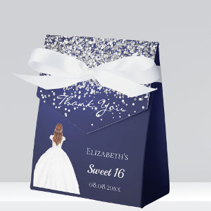 Sweet 16 navy blue white dress party favour box