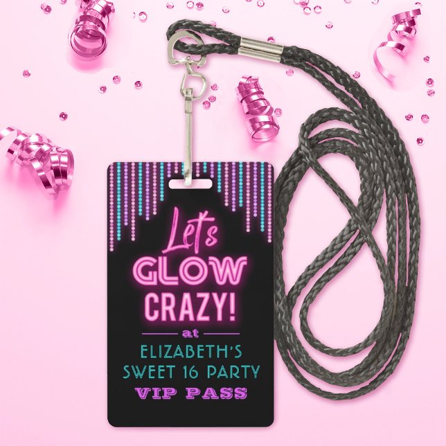 Sweet 16 Neon Glow Birthday Party ID Badge (Creator Uploaded)
