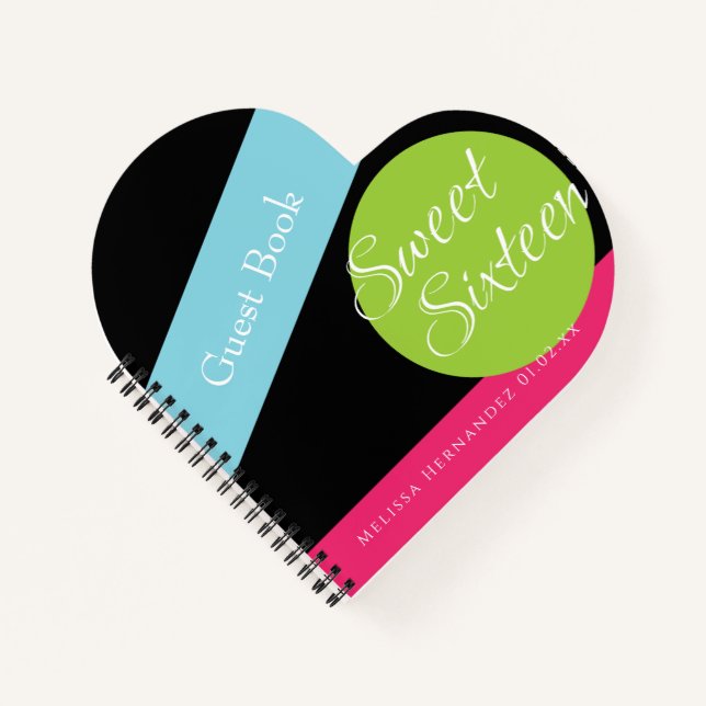 Sweet 16 Neon Glow In The Dark Geometric Guest Notebook (Front)