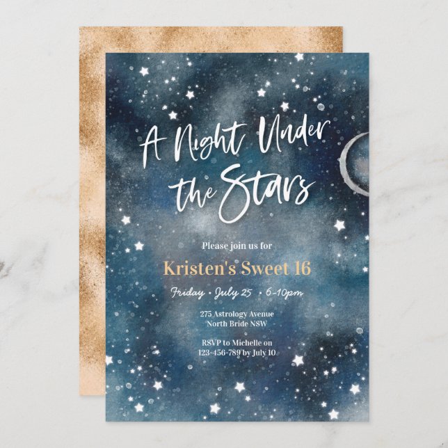Sweet 16 Night under the stars Party Invitation (Front/Back)