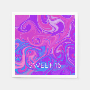 SWEET 16 Paint Swirl Pink Purple Blue Marble Art Napkin