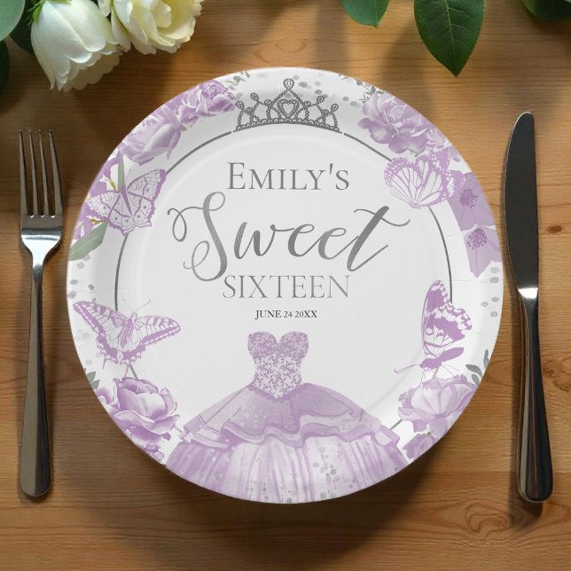 Sweet 16 Paper Plates Butterfly Lavender Dress (Creator Uploaded)