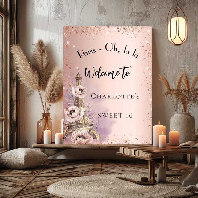 Sweet 16 Paris eiffel tower rose gold welcome Poster (Creator Uploaded)