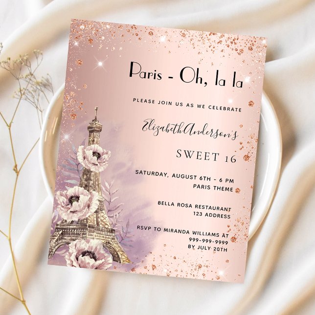 Sweet 16 Paris rose gold Eiffel tower invitation (Creator Uploaded)